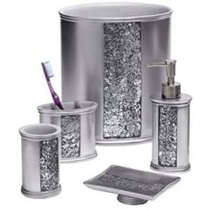 Popular Bath Sinatra Silver Bath Accessories- Waste Basket, Lotion Pump,